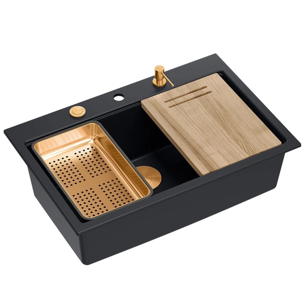 Lavello In Granito Marc 110 Workstation Black Tappo acciaio