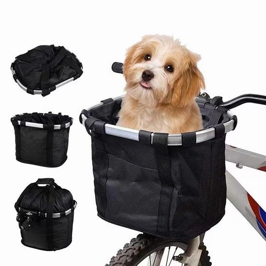 Carrello per cane da portare in bicicletta - 34*26*25cm - Carrello per cane da bicicletta - Carrello per bicicletta con stelo - Montaggio da avanti - Ripiegabile - Rimovibile - Adatto per piccoli cani fino a 10 kg - Nero