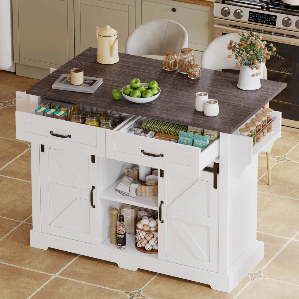 Isola cucina pieghevole - Zephmum - 120¡Á45(70)¡Á91 cm - Bianco - Con ruote e ante scorrevoli