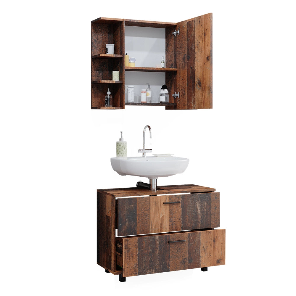 Vicco Set di mobili da bagno Rovere rustico 2 parti, mobile base 80 cm
