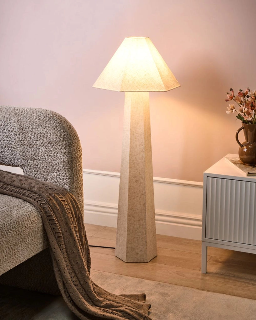 Lampada da terra Luce Beige Tessuto Ombra Base Gabbia Ombra Luce Camera da letto Soggiorno Moderno