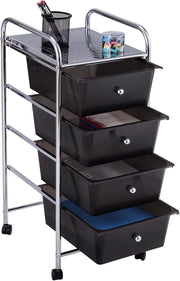 Carrello con 4 cassetti impilabili, carrello per cassetti, carrello da cucina con ruote, carrello portaoggetti, per cucina, bagno, ufficio, 32 x 37 x 76 cm (nero)