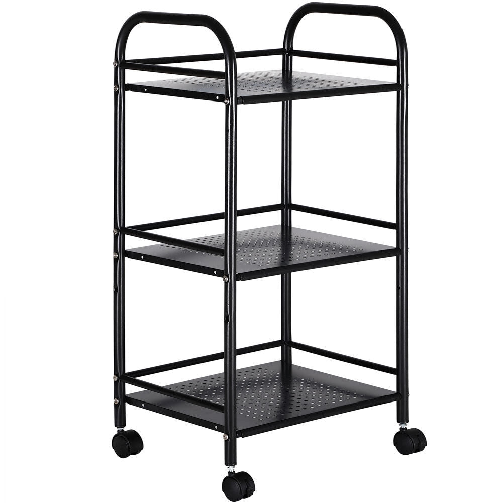 Carrello Estetista 3 Ripiani in Metallo Nero 4 Ruote Arredo Bagno Salvaspazio