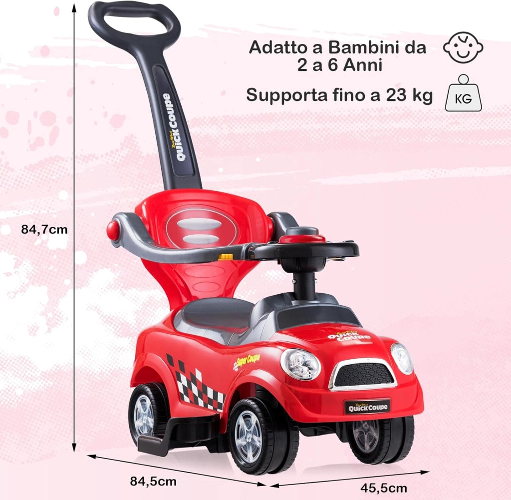 3 in 1 Macchina Cavalcabile a Spinta per Bambini, con Guardrail Staccabili e Maniglia Clacson, Spazio di Archiviazione Nascosto e Design Anti-ribaltamento, Ideale per Bambini 2-6 Anni (Rosso)