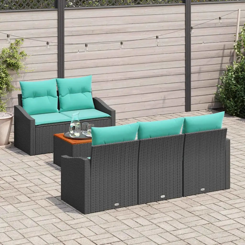 Set Divano da Giardino con cuscino 6 pcs Nero polyrattan