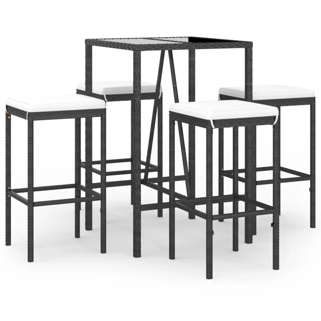 Set Bar da Giardino 5 pz con Cuscini in Polyrattan Nero 3187632