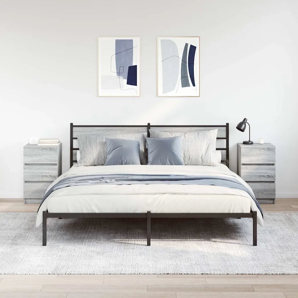 Set di 2 Comodini | Armadio da Notte | Mobiletto da notte con 3 Cassetti Grigio Sonoma 39x35x65 cm