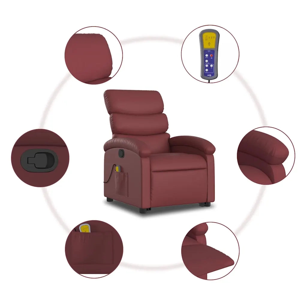 Poltrona Alzapersone Massaggi Reclinabile Rosso Vino Similpelle 3204051