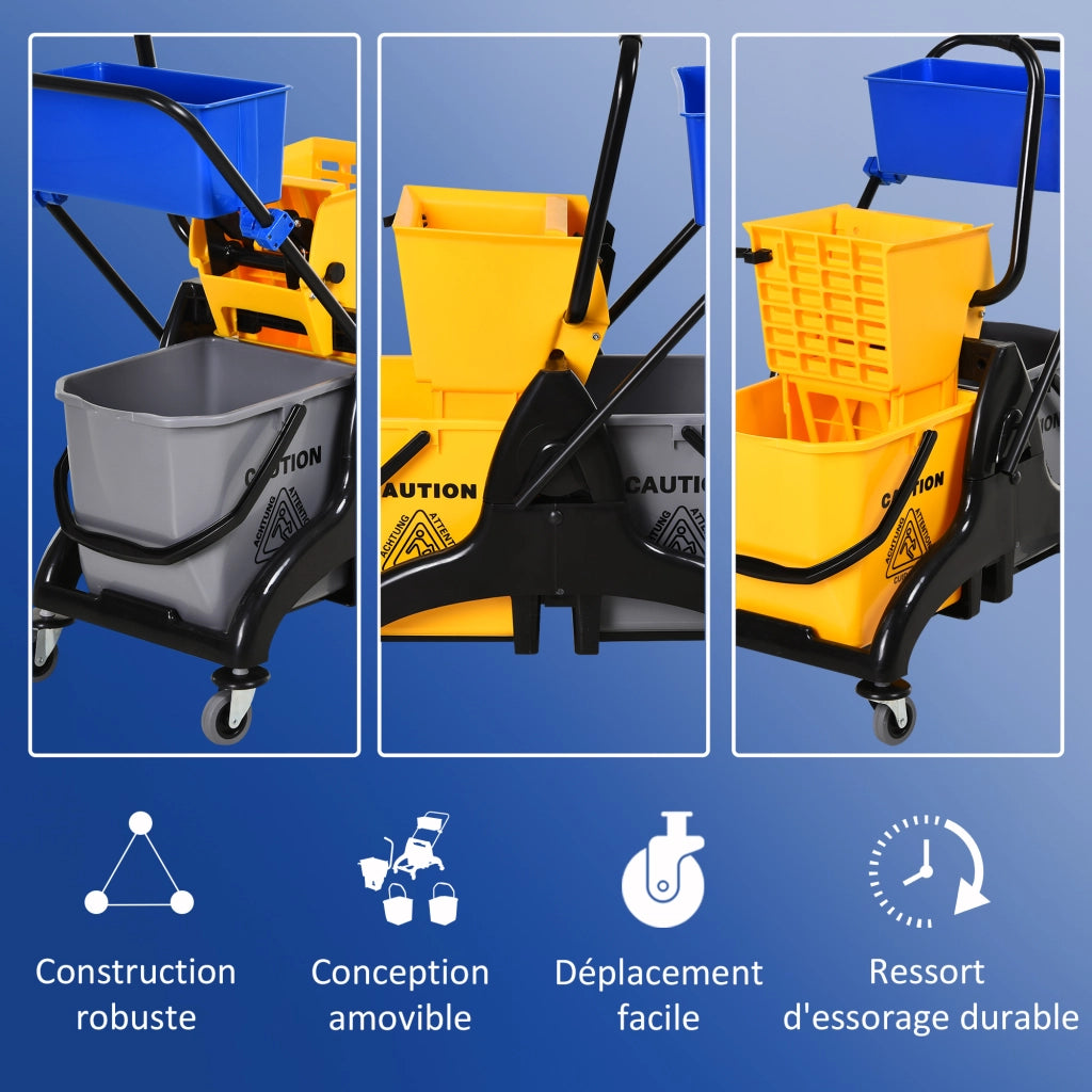 Carrello per pulizia con cestino e secchio 26 L ¨C zephmum ¨C 78x45x95 cm giallo