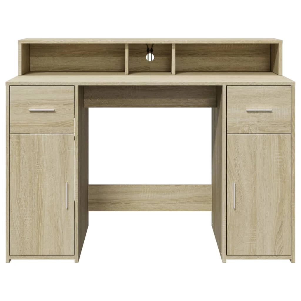 Scrivania tavolo postazione di lavoro mobile per computer scrivania da studio con luci a LED legno ingegnerizzato rovere Sonoma marrone 02_0023422