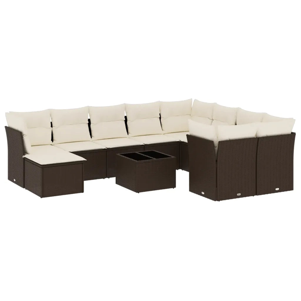 Set Divani da Giardino 11 pz con Cuscini Polyrattan Marrone 3218603