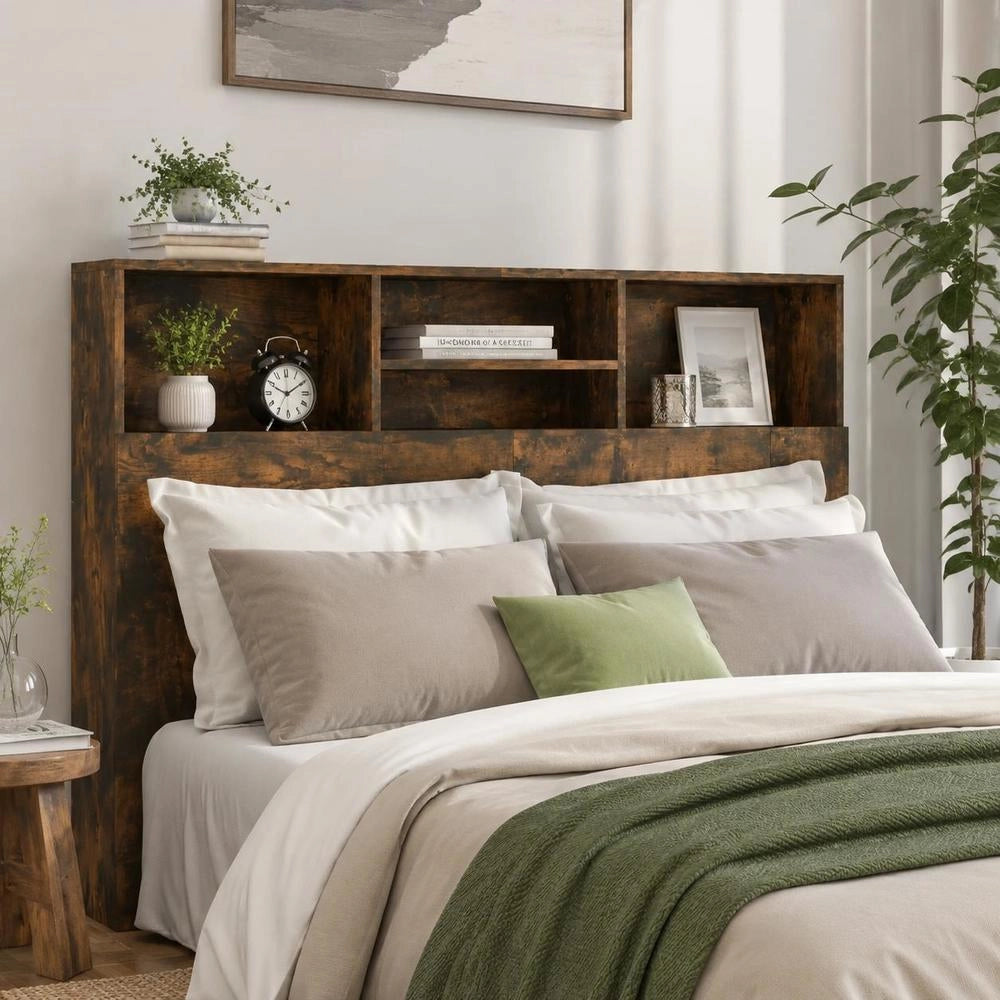 Headboard With Shelves, Smoked Oak, 140x19x103.5 Cm