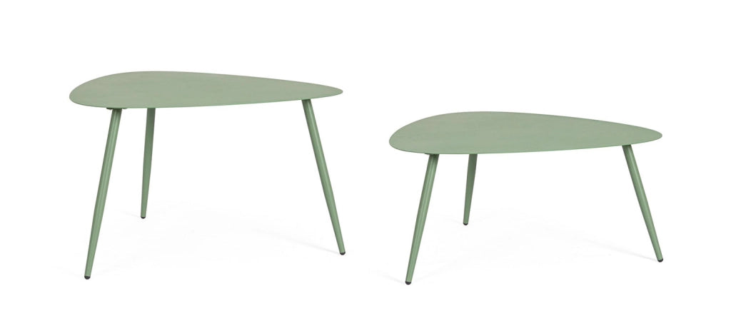 Set 2 Pezzi Tavolini per Esterno in Acciaio Verniciato Yvonne Sagom Verde Salvia
