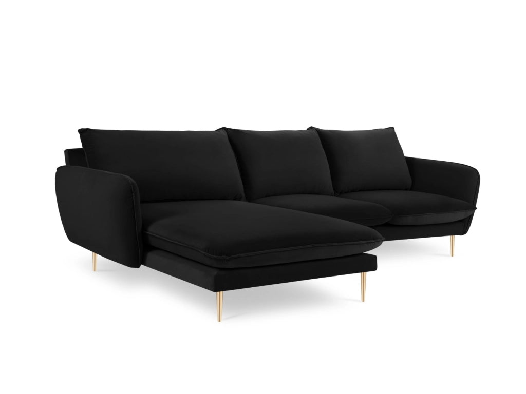 Cosmopolitan Design - Divano angolare sinistro "Vienna" 5 posti in velluto nero 