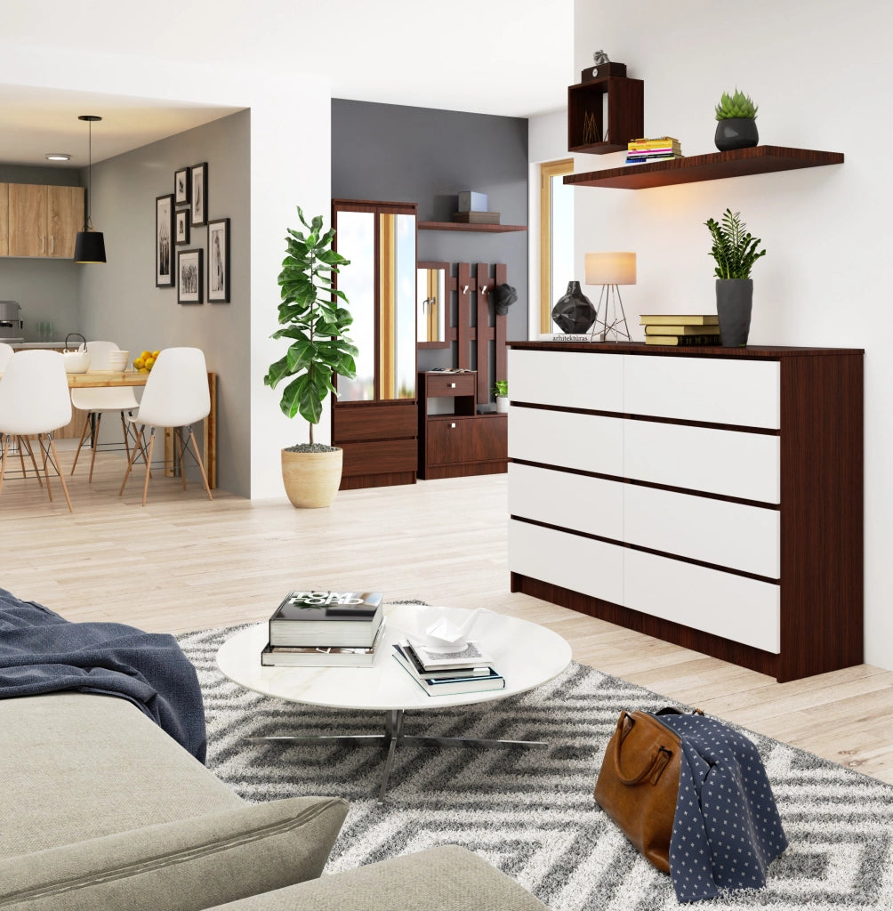 Cassettiera AKORD K140 Wengé 138 cm 8 cassetti inserto frontale Bianco 138x40x99 cm
