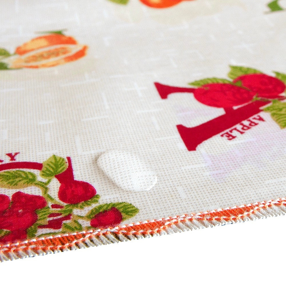 Tovaglia Antimacchia Cotone Plastificato Cucina Bordata Copritavolo Lettere & Frutta - 135x135 Cm