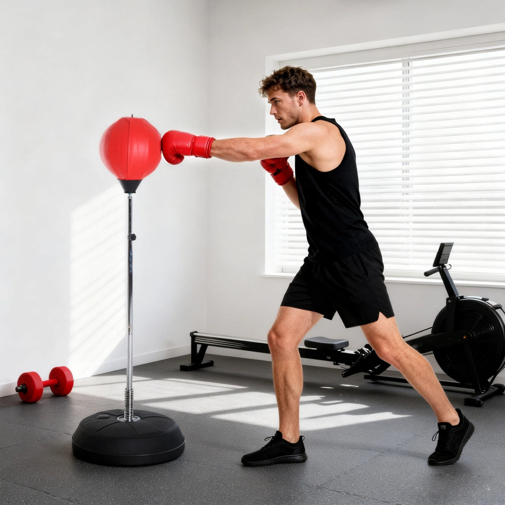 Sacco da boxe regolabile ¨C Zephmum ¨C 126-144 cm rosso e nero con guanti