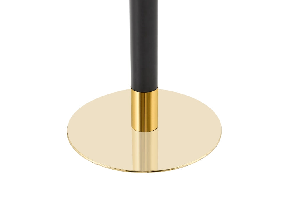 Tavolino basso rotondo con piano effetto marmo, bordo metallico dorato e base stabile, per soggiorno 60 × 73,7 cm