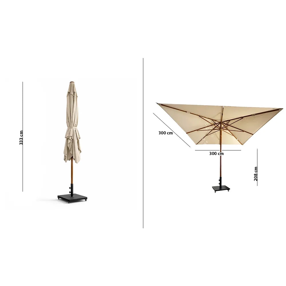 Tempo Style - Ombrellone 3×3 per esterni Parioli Plus – Beige/Legno Noce
