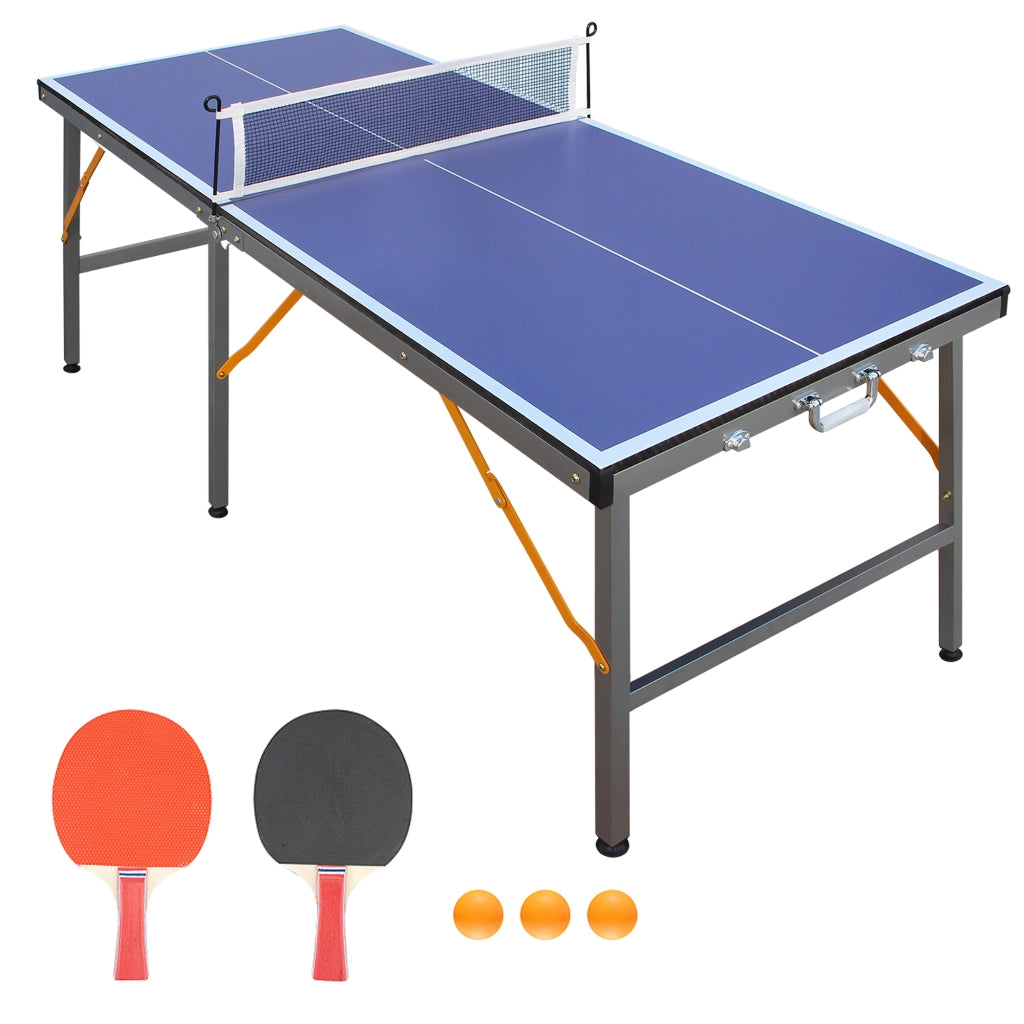 Tavolo da Ping Pong Pieghevole 152;4×66×66 cm con 6 Gambe; Rete; 2 Racchette e 3 Palline; Blu