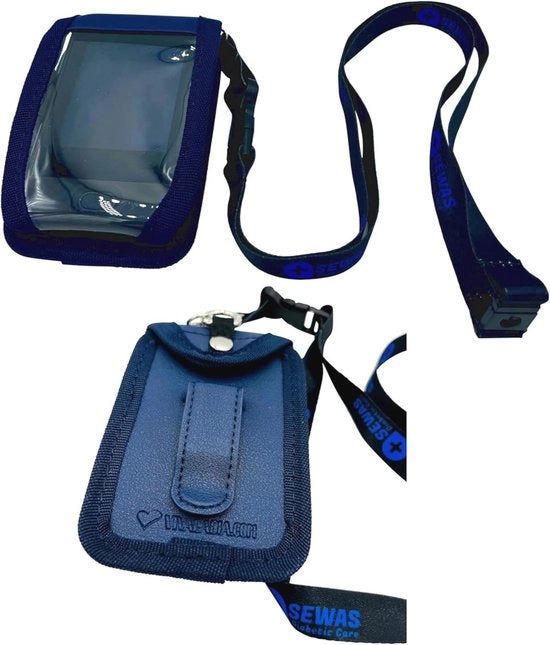 Tas per ricevitore Dexcom G6 e G7 - Borsa con finestrino e clip cintura - Inclusa cintura - Blu scuro