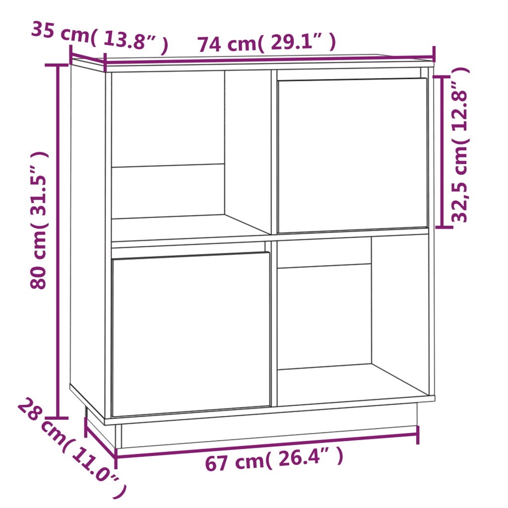 Credenza Grigia 74x35x80 cm in Legno Massello di Pino