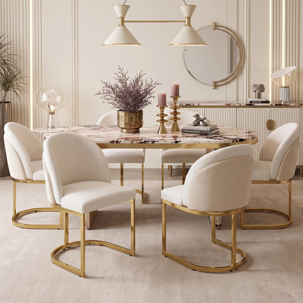SEDIA Imbottita 59x52x85 cm Chenille Beige e Oro Set da 4 pezzi