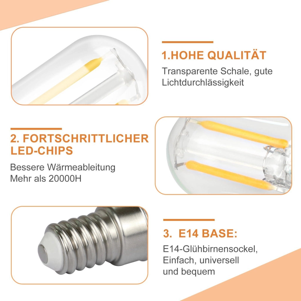 ZMH Confezione da 4 Lampade LED E14 Bianco Caldo Lampade Vintage T22 Retro Edison 2W 2700K Adatte a Portalampade