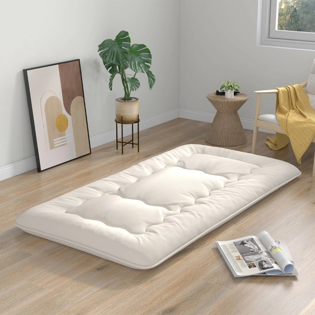 Materasso futon portatile con copertura lavabile sacca da trasporto, Tappeto arrotolabile per pavimento 90cm Beige