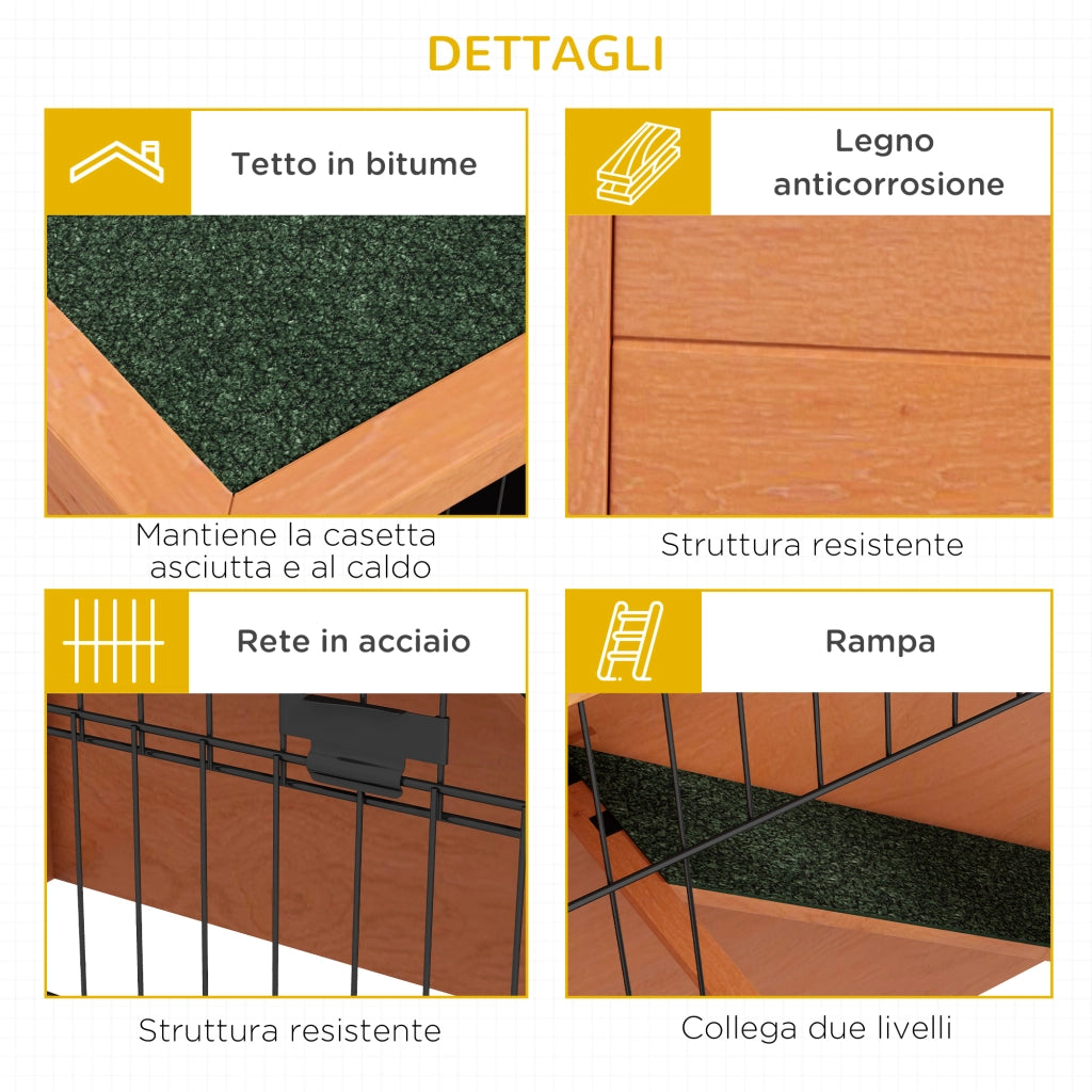 2 Tier Antiseptic Wood Rabbit Hutch with Run Outdoor 92cm Orange