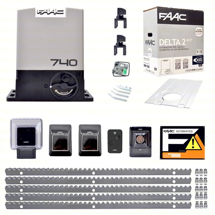 Kit automazione scorrevole FAAC DELTA 2 KIT 740 500 kg + 5m cremagliera acciaio