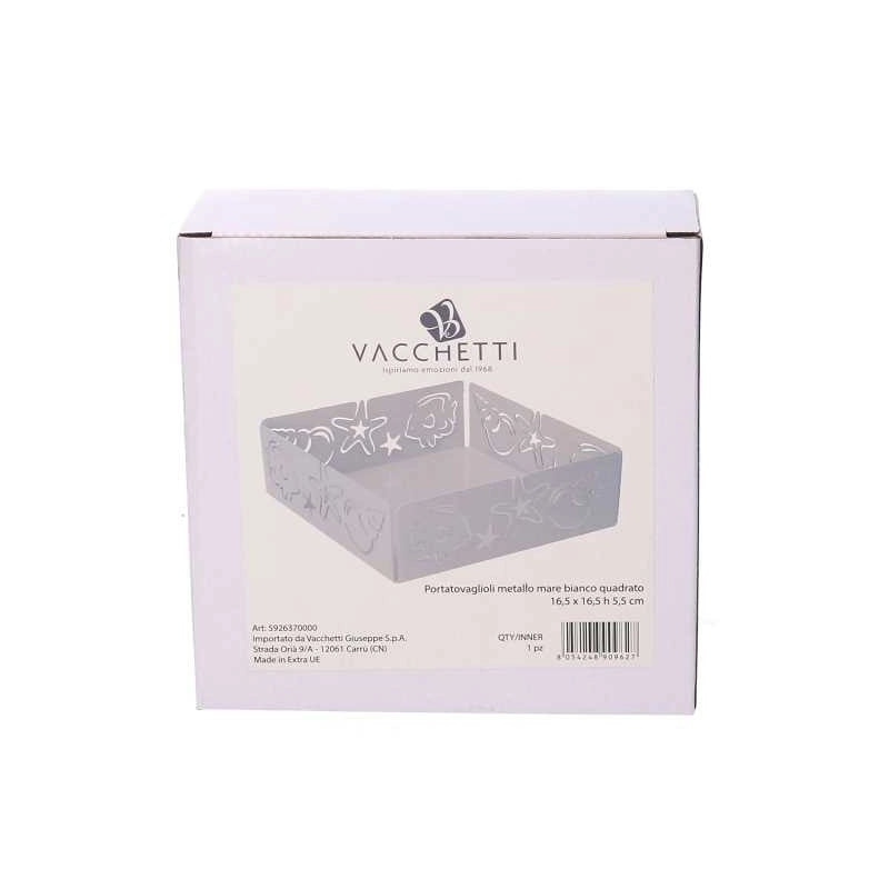 Portatovaglioli metallo mare bianco quadrato cm 16,5x16,5x5,5