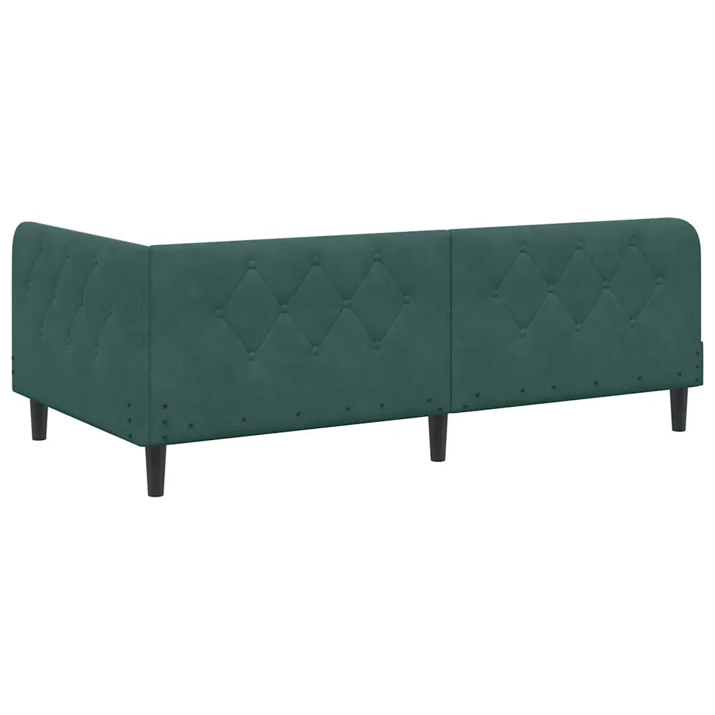 Cornice del letto ad angolo Verde Scuro 90 x 190 cm Velluto