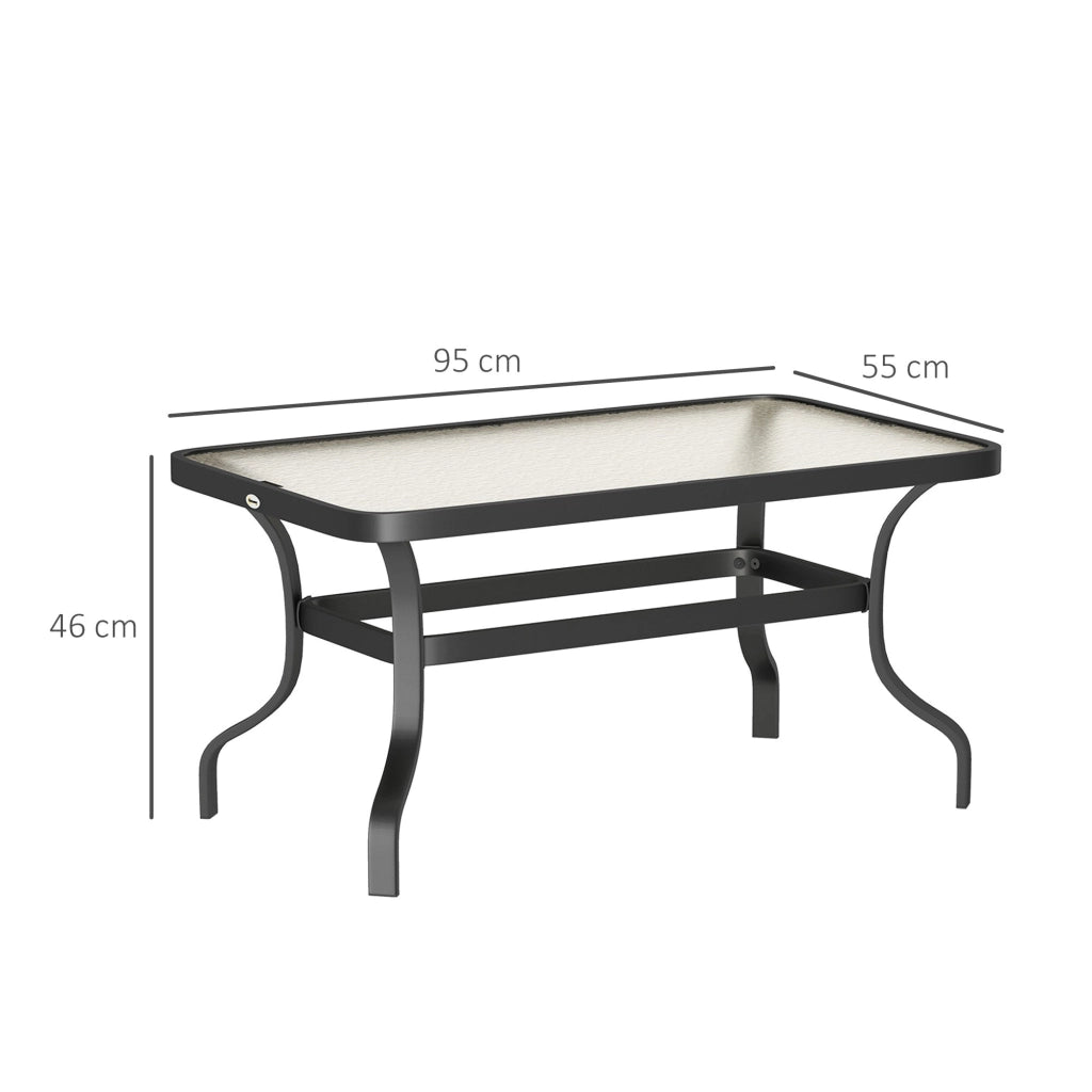 Tavolino da Esterno Rettangolare 95x55x46 cm Piano in Vetro in Metallo Nero