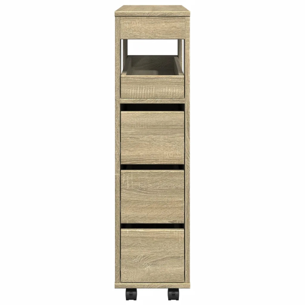 Mobile da Bagno Stretto con Ruote Rovere Sonoma in Truciolato