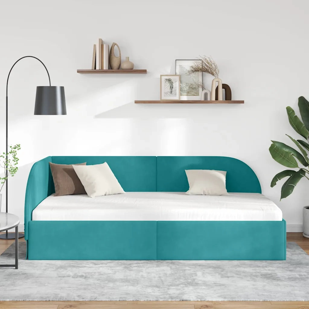 Cornice del letto ad angolo Turchese 100 cm x 200 cm Velluto 42016664