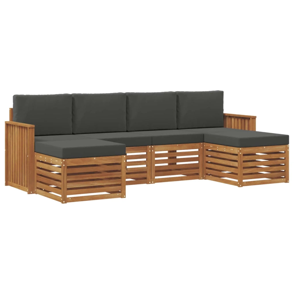 Set divani 6 pcs Naturale e Antracite Legno di Acacia Massello