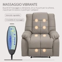 Poltrona Relax con 8 Punti Massaggio e Reclinazione a 165° in Finta Pelle, Grigio