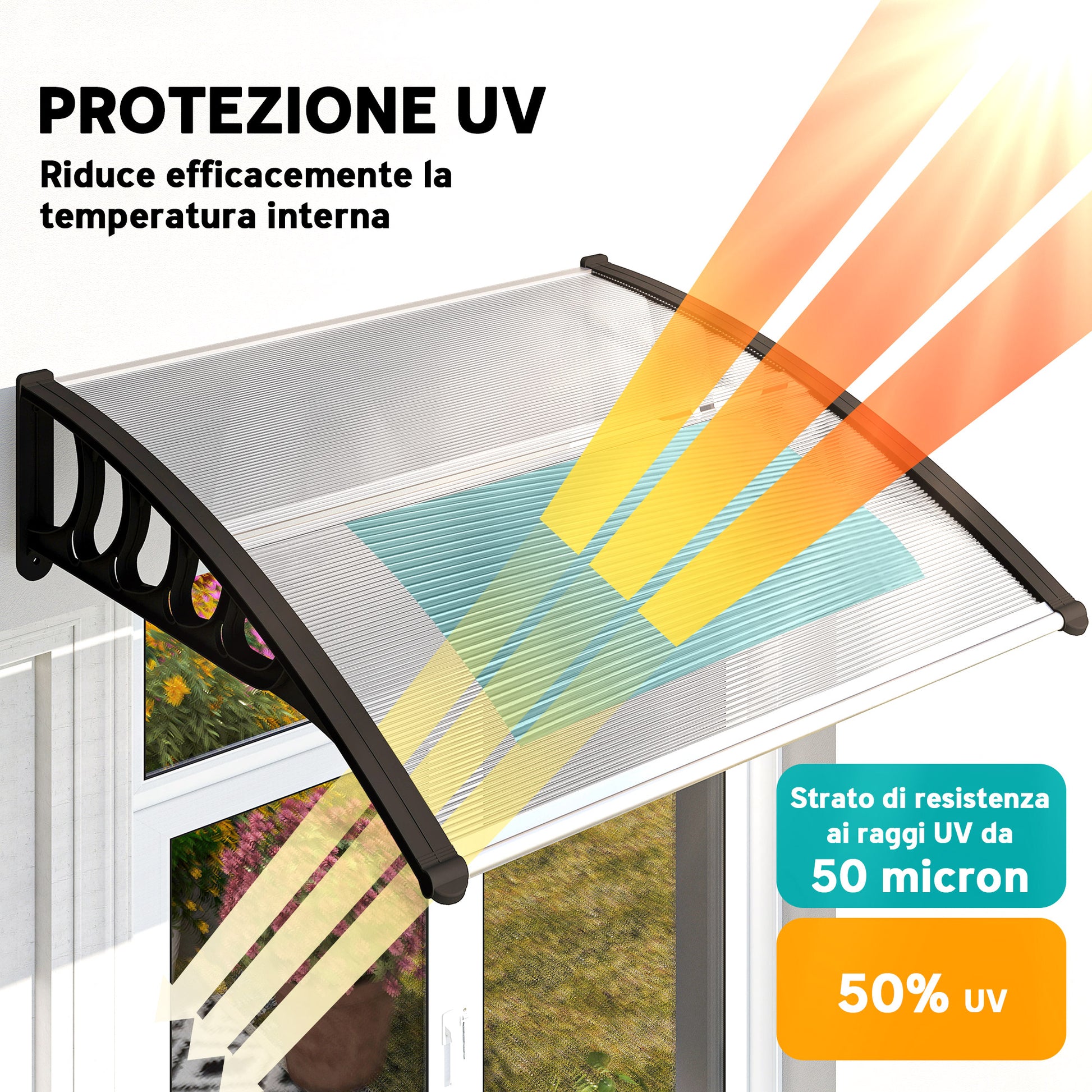 Tettoia da Esterno 103x96,5x27cm per Porte e Finestre in Policarbonato Trasparente