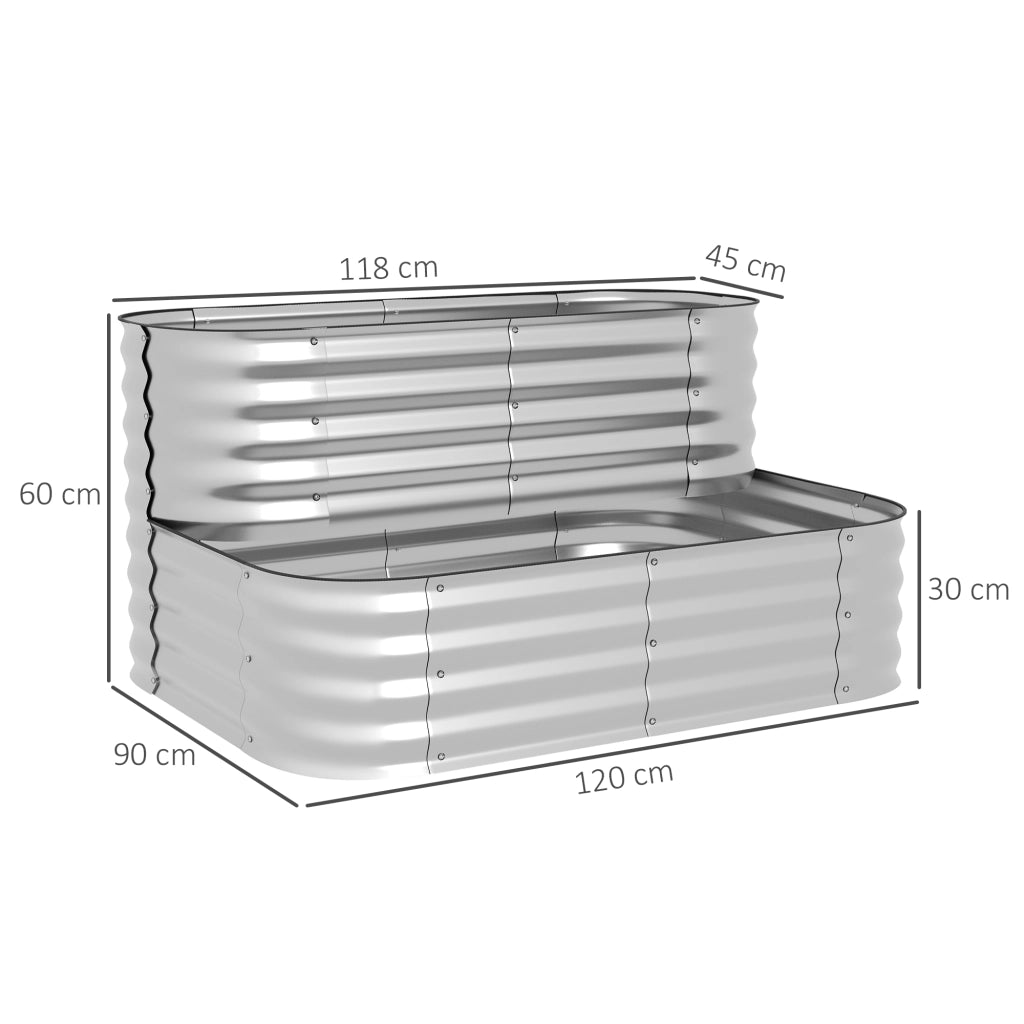 Hochbeet da giardino 2 piani in metallo ¨C zephmum ¨C 120x90x30cm colore argento