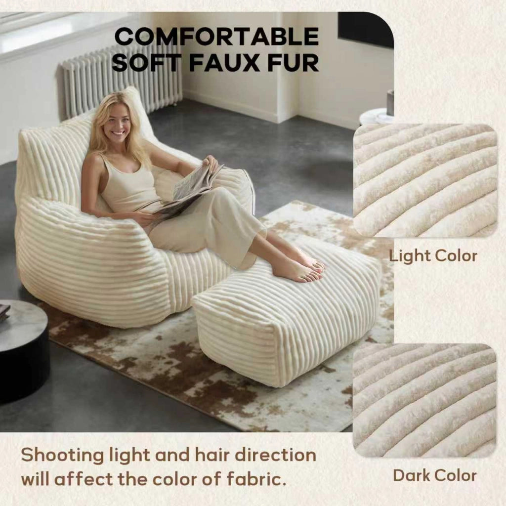 Poltrona con pouf supporto ergonomico a 5 zone per lettura e riposo in Flanella Bianco