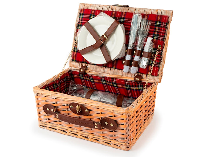 Cesto picnic per 2 persone tartan rosso cm 36x26x16