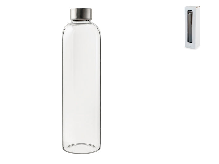 Bottiglia in vetro borosilicato trasparente con tappo in acciaio inox lt 1,0