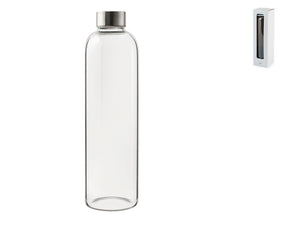 Bottiglia in vetro borosilicato trasparente con tappo in acciaio inox lt 1,0