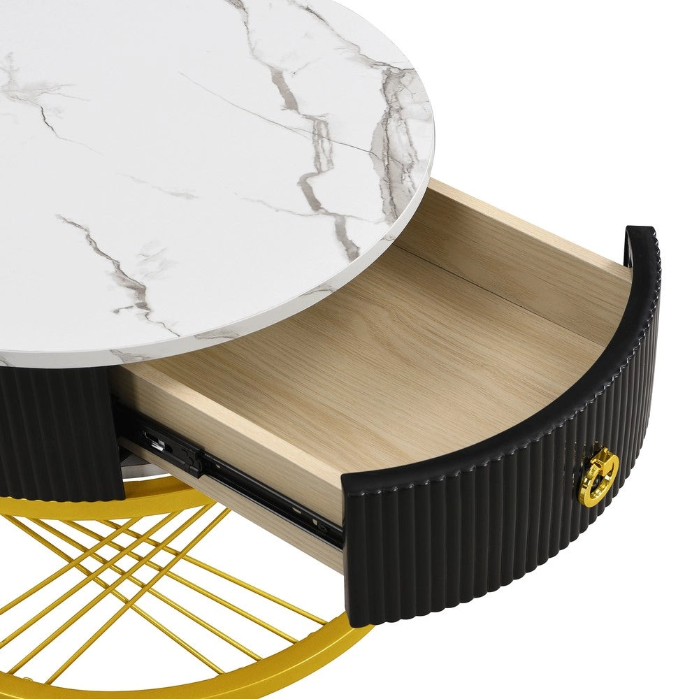 Tavolino da Caff¨¨ Set 2 pz con Cassetti ¨C Xylo ¨C Effetto Marmo, Decoro Oro