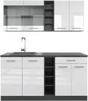 Cucina completa R-Line, Bianco lucido/antracite, 160 cm, PL Antracite, adatto per l'espansione individuale con moduli aggiuntivi