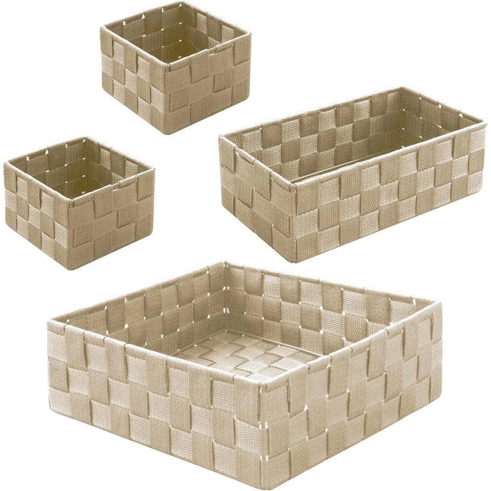 Trade Shop - Set 4 Pezzi Contenitori Beige Scatola In Tessuto Organizer Porta Oggetti 79063 -