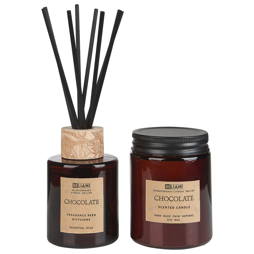 Set di fragranze Candela e diffusore di ancia Bastoncini profumati 100% cera di soia Stoppino di cotone Vetro Cioccolato