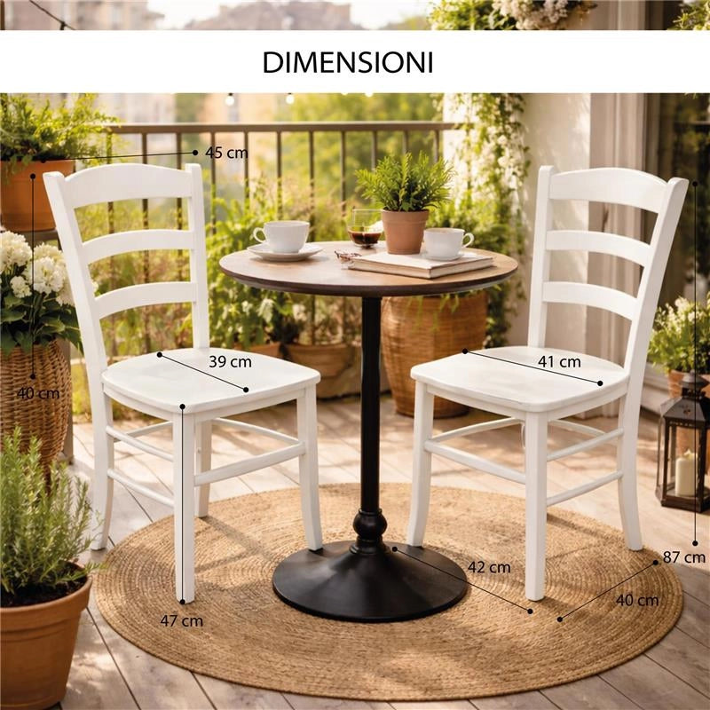 SET 4 SEDIE PAESANA IN LEGNO CON SEDUTA COMPATTA E SCHIENALE ALTOH 87 X L 45 X P 40 CM COLORE BIANCO