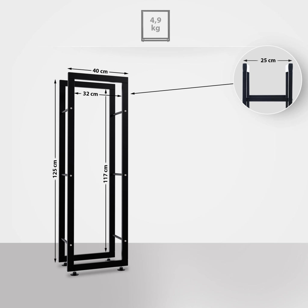Esclusivo portalegna KERI V2 in metallo nero,25x40x125 cm